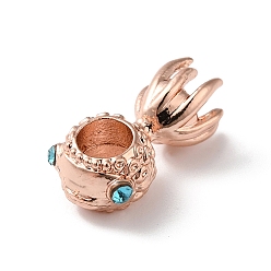 Rose Gold Alloy Rhinestone European Beads, Large Hole Beads, Goldfish, Rose Gold, 18x9x7.5mm, Hole: 4.5mm