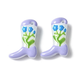 Лиловый Бусины из стеклянной эмали, окрашенные методом запекания, ботинок с цветком, сирень, 24x17x8~8.5 мм, отверстие : 1.4 мм