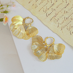 Золотой Серьги-кольца из латуни в форме листа, золотые, 40 мм