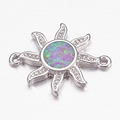 Розовый Соединители звеньев синтетического опала, с латунной фурнитурой , солнце, платина, туманная роза, 18x13x2 мм, отверстие : 1 мм