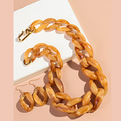 Оранжевый Комплекты акриловых цепочек-ожерельев и серег-подвесок, золотые, оранжевые, колье: 19.69 дюйм (50 см)