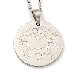 Cancer Non-Tarnish Constellation Pendant Necklaces, 201 Stainless Steel Cable Chain Necklaces, Cancer, 19.96 inch(50.7cm)