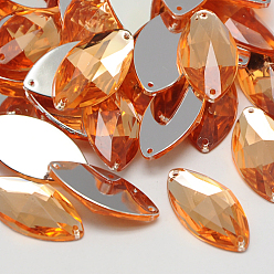 Сэнди Коричневый Шить на горный хрусталь, Тайвань акриловые горный хрусталь, два отверстия, аксессуары для одежды, граненые, лошадиный глаз , песчаный коричневый, 15x7x3.5 мм, отверстие: 1 мм