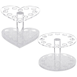 Серебро 2шт 2 стиль акриловая кисточка для дизайна ногтей подставка для ручки, маникюр ногтей кисти макияж держатель, круглый и сердце, серебряные, 8.4~8.95x8.6~8.95x6~6.05 см, 1 шт / стиль