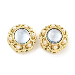 Настоящее золото 18K Полые шарики из латуни, без кадмия, без никеля и без свинца, с АБС-пластиком жемчугом и смолой, цветок, реальный 18 k позолоченный, 11x7 мм, отверстие : 1.2 мм