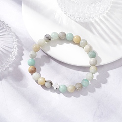 Flower Amazonite Браслеты из натуральных круглых бусин из цветка амазонита, крестики из сплава для мужчин и женщин, внутренний диаметр: 2-3/8 дюйм (6 см)