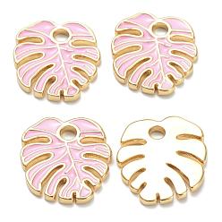 Pink Латунь эмаль подвески, реальный 18 k позолоченный, долговечный, лист, розовые, 18x16x1.5 мм, отверстие : 2.5 мм