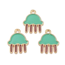 Средний Аквамарин Стойки обшивки сплава эмали подвески, без кадмия и без свинца, золотой свет, очарование медузы, средний аквамарин, 17x14x1.5 мм, отверстие : 1.6 мм