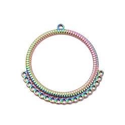 Rainbow Color Ионное покрытие (ip) 304 компоненты люстры из нержавеющей стали ссылки, рифленое круглое кольцо, Радуга цветов, 45.5x43.5x2 мм, Отверстие : 1.6 мм & 2 мм