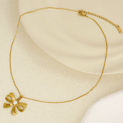 Золотой 304 ожерелья с подвеской-бантом из нержавеющей стали с натуральным жемчугом, золотые, кулон: 2x2.8 см