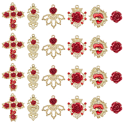 Mixed Shapes 24шт 6 стили подвески со стразами из сплава, Эмаль стиле, золотые, разнообразные, 18~36.5x15~29x3~9 мм, отверстие : 1.6~2.5 мм, 4 шт / стиль