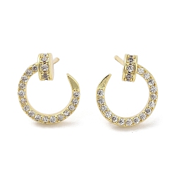 Настоящее золото 18K Серьги-гвоздики из латуни с микро-паве из прозрачного кубического циркония для женщин, без кадмия и без свинца, долговечный, кольцо с подвеской для ногтей, реальный 18 k позолоченный, 12.5x11 мм