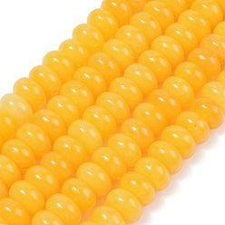 Золотистый Окрашенные природные белый нефрит бисер пряди, рондель, золотые, 10x6 мм, отверстие : 1.2 мм, около 63 шт / нитка, 14.88'' (37.8 см)