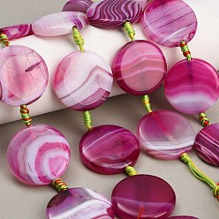 Camélia Colliers de perles en agate rubanée naturelle, teints et chauffée, plat rond, camélia, 29~30.5x7~7.5mm, Trou: 2mm, Environ 10 pcs/chapelet, 15.20~15.55'' (38.6~39.5 cm)