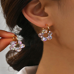 Прозрачный Железные серьги-кольца с акриловыми подвесками, цветок, золотые, прозрачные, 20 мм