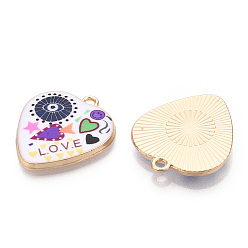 Colorful Printed Alloy Pendants, Light Gold Tone, Heart with Evil Eye Charms, Colorful, 25.5x23x3mm, Hole: 2mm