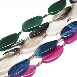 (52) Непрозрачная лаванда Натуральный полосатый агат / полосатые агатовые бусы, окрашенная и подогревом, лошадиный глаз , разноцветные, 48~51x24~27x5~7 мм, отверстие : 1.8 мм, около 7 шт / нитка, 16.93 дюйм (43 см)