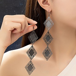 Черный Серьги-подвески в форме ромба из сплава, чёрные, 145x31 мм