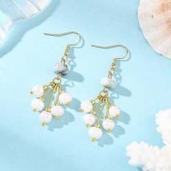 Golden Natural Larimar and Natural Cultured Freshwater Pearl Dangle Earrings, 304 Stainless Steel Dangle Earrings for Women, Golden, 57~58mm