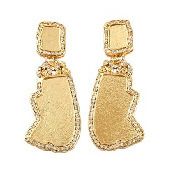 Золотой Серьги-гвоздики из латуни с прозрачным фианитом и прозрачным фианитом, долговечный, стойки покрытие, самородки, золотые, лоток: 26.5x16 мм и 10x7 мм, 50.5x20 мм, штифты : 11x0.8 мм