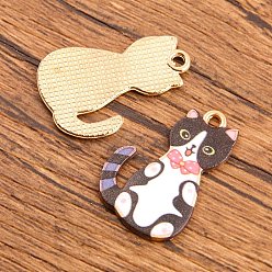 Черный Подвески из легкого позолоченного сплава с изображением животных, с эмалью, кошачье очарование, чёрные, 25x16 мм, отверстие : 2 мм