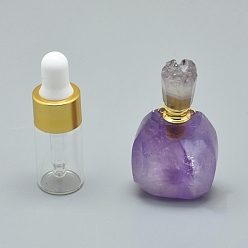 Amethyst Natural Lavender Amethyst Openable Perfume Bottle Pendants, with Brass Findings and Glass Essential Oil Bottles, 39~50x26~29x16~21mm, Hole: 1.2mm, Glass Bottle Capacity: 3ml(0.101 fl. oz), Gemstone Capacity: 1ml(0.03 fl. oz)