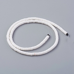 White Eco-Friendly Handmade Polymer Clay Beads, Disc/Flat Round, Heishi Beads, White, 4x1mm, Hole: 1mm, about 380~400pcs/strand, 17.7 inch