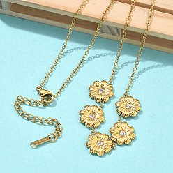 Золотой 304 Подвеска-колье из нержавеющей стали в виде цветка, украшенная микропаве из кубического циркония, для женщин, золотые, 16.26 дюйм (41.3 см)