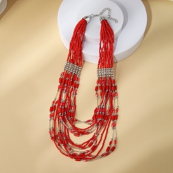 (123L) Белый крем непрозрачный блеск Многорядные ожерелья из стеклянных бусин в стиле бохо, с фурнитурой платина железная, огнеупорный кирпич, 20.87 дюйм (53 см)