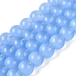 Васильковый Прозрачные стеклянные нити, имитирующие кошачий глаз, круглые, васильковый, 9.5~10 мм, отверстие : 1~1.4 мм, около 85~89 шт / нитка, 29.72~31.5 дюйм (75.5~80 см)