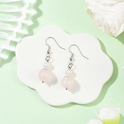 Pink Латунь натуральный розовый кварц свисает серьги, круглые, платина, розовые, 42x10 мм