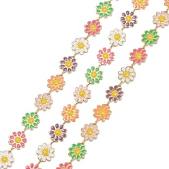 Разноцветный Звенья цепи из золотой латуни ручной работы, с катушкой, несварные, долговечный, цветок, красочный, 12x10x1 мм, 32.8 футов (10 м) / рулон