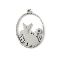 Нержавеющая Сталь Цвет 304 подвески из нержавеющей стали, овал с подвеской в виде кролика, лазерная резка, анти-тускнение, цвет нержавеющей стали, 20x14x1.5 мм, отверстие : 1.2 мм