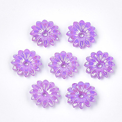 Blue Violet Opaque AS Plastic Bead Caps, Pearlized, Flower, Blue Violet, 32x32x7mm, Hole: 4mm, about 350pcs/500g