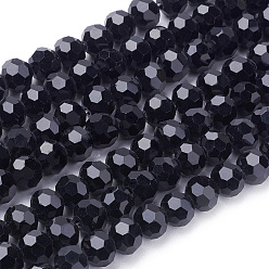 Black Glass Beads Strands, Faceted(32 Facets), Round, Black, 6mm, Hole: 1.2mm, about 88~91pcs/strand, 19.49 inch~20.08 inch(49.5~51cm)