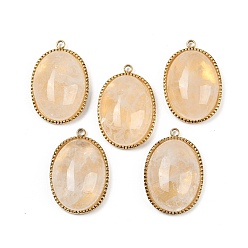 Хрусталь Природного кварца хрустальных подвесок, 304 из нержавеющей стали овальные амулеты, реальный 14 k позолоченный, 22x14.5~15x6.5~8 мм, отверстие : 1.5 мм