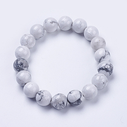 Howlite Natural Howlite Beaded Stretch Bracelets, Round, 2-1/8 inch(53mm)