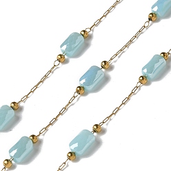 Светло-Синий 316 хирургические звенья из нержавеющей стали, со стальными и стеклянными бусинами, пайки, реальный 18 k позолоченный, голубой, 2.5x1x0.5 мм, около 16.40 футов (5 м) / рулон