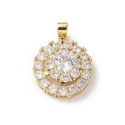Круглые Латунные микропаве прозрачные подвески с фианитом, круглые, 18x16x8 мм, отверстие : 3x4.5 мм.