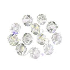 Dark Sea Green Electroplate Transparent Glass Beads, Cube, Faceted, Rainbow Plated, Baking Paint, Dark Sea Green, 11.5~12x13~13.5x9.5mm, Hole: 1~1.2mm