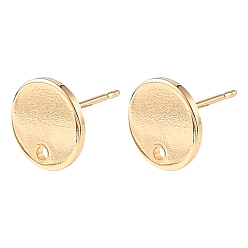 Chapado en Oro Real 18K Componentes para pendientes de latón Shegrace, plano y redondo, sin cadmio, plomo, níquel, larga duración plateado, real 18 k chapado en oro, 10 mm, agujero: 1.4 mm, pin: 11x0.7 mm