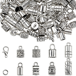 Античное Серебро 80шт 8 стили тибетский стиль сплав наконечник шнура, колонка, с застежками-карабинами из цинкового сплава 50шт., 100 шт. 304 открытые соединительные кольца из нержавеющей стали, античное серебро, 12~8x6~9 мм