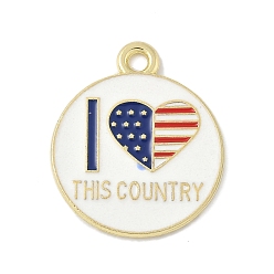 Плоский Круглый Эмалевые подвески из сплава в честь Дня независимости, золотые, Слово, я люблю эту страну, плоско-круглые, 23.5x20x1 мм, отверстие : 2 мм