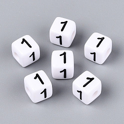 Number Непрозрачные акриловые европейские большие бусины, куб с числа 1, с эмалью, число, 9.5~10x9.5~10x9.5~10 мм, отверстие : 4 мм