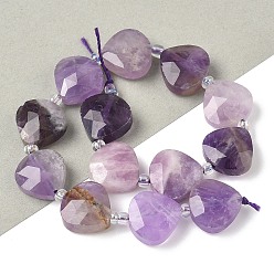 Аметист Природный аметист нитей бисера, слеза, граненые, с бисером, 12x12x5~6 мм, отверстие : 1 мм, около 12 шт / нитка, 6.69'' (17 см)
