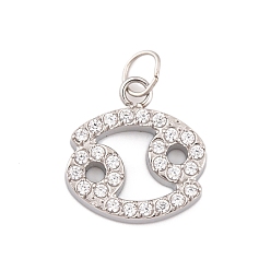 Рак 316 микро нержавеющей стали прокладывать Цирконом подвески, с прыжковых колец, цвет нержавеющей стали, 12 очарование созвездия, рак, 11x10.5x2 мм, отверстие : 2.5 мм