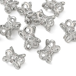 Platinum SHEGRACE Brass Clear Cubic Zirconia Beads, Flower, Cadmium Free & Lead Free & Nickel Free, Platinum, 6x6.5mm, Hole: 1.2mm