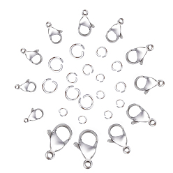 Stainless Steel Color 304 Stainless Steel Lobster Claw Clasps & Open Jump Rings, Stainless Steel Color, 360pcs/box