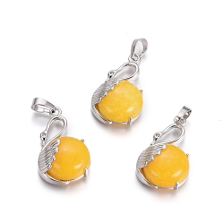 Нефрит Природного нефрита подвески, с латунной фурнитурой платинового цвета, лебедь, 30.8x18.8x8.5 мм, отверстие : 7x5 мм