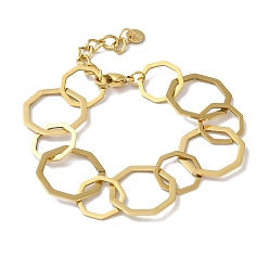 Real 18K Gold Plated 304 Stainless Steel Octagon Link Chain Bracelets for Women, Real 18K Gold Plated, 6-3/8 inch(16.2cm)